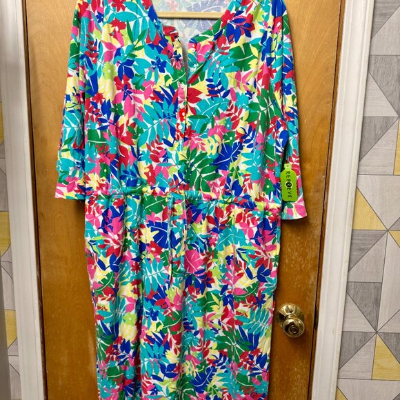 Land's End 1x Casual Midi Dress in Tropical Print - Picture 2 of 3